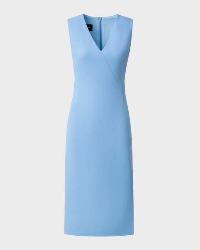 V-Neck Sleeveless Side-Slit Wool Crepe Midi Dress